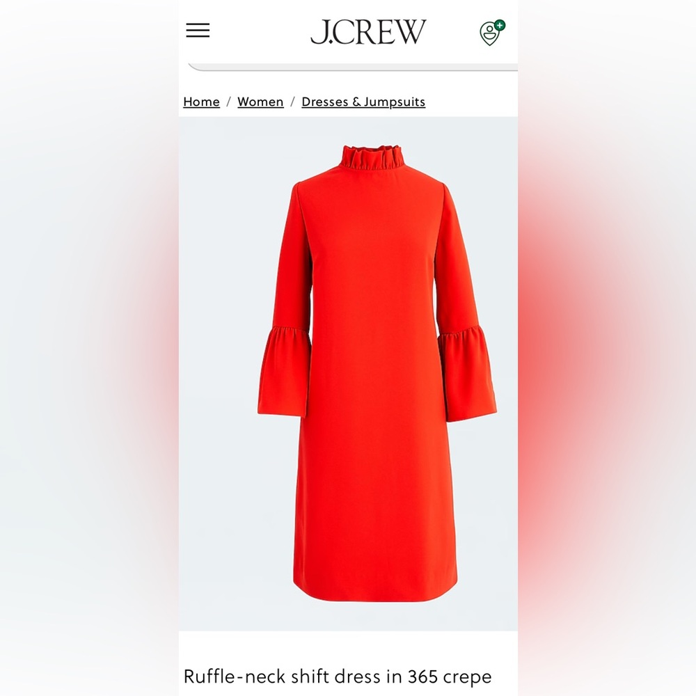 New J Crew Women’s Crepe Ruffle Neck Shift Bell Sleeve  Orangish Red, Size 00 - Picture 2 of 9